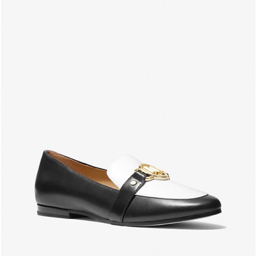 SOLD- Michael Kors Rory Two Tone Leather Loafer Black and White Flats